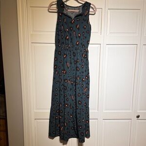 SHEIN Teal Maxi Dress with Orange Accent Print